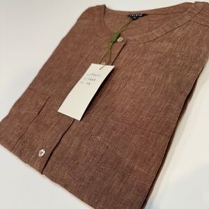 Vivid Linen Botton Top with Sleeves